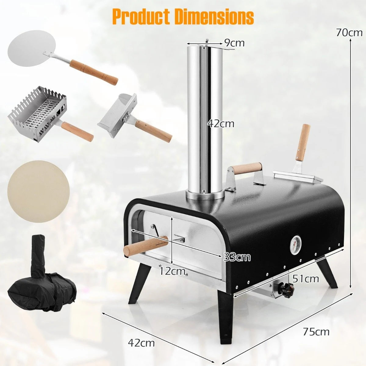 Stainless Steel 3-Layer Oven with Thermometer Pizza Peel and Carry Bag