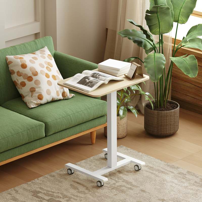 Vinsetto Movable Standing Desk, Height Adjustable Sit Stand Desk with Hand Crank, Stand Up Desk with 4 Rolling Wheels for Home Office, Natural Wood Finish