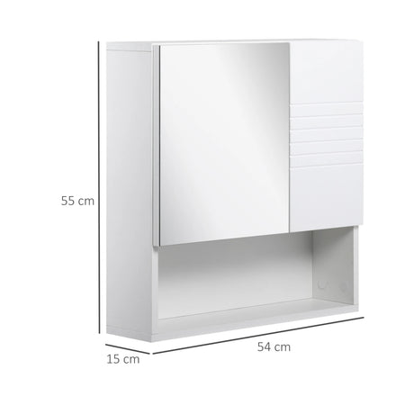 kleankin Bathroom Mirror Cabinet Wall-Mounted Storage w/ Double Door Adjustable Shelf - White