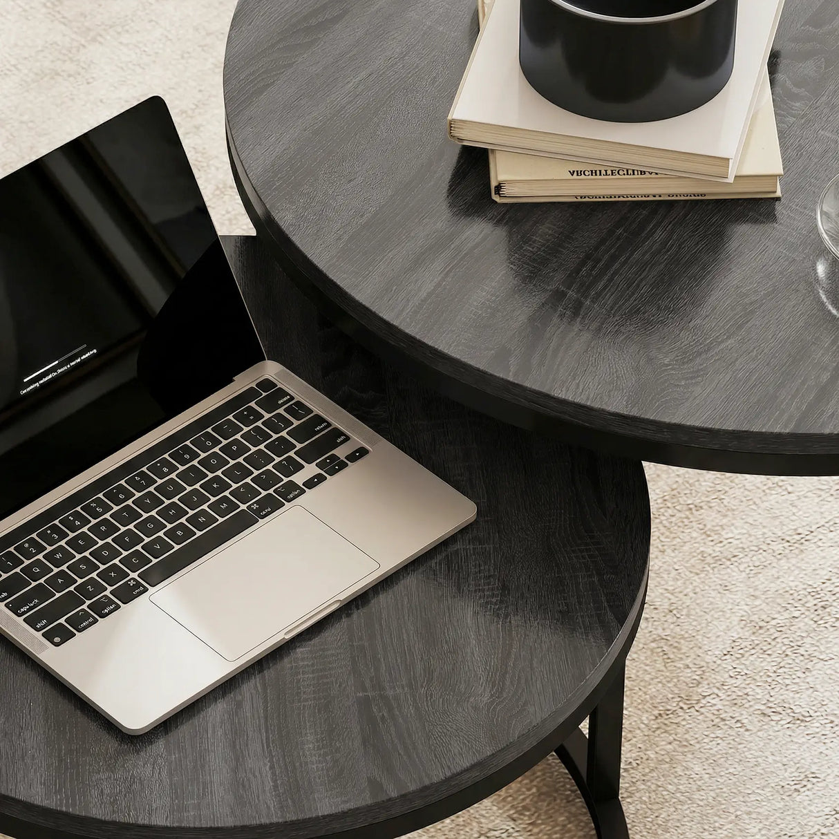 HOMCOM Set of Two Wood-Effect Stacking Tables - Black Wood Grain