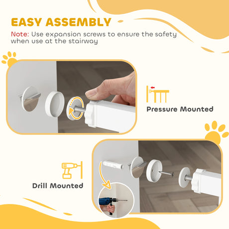 PawHut Extra Wide Dog Gate, with Door Pressure, for Doorways, Hallways, Staircases - White