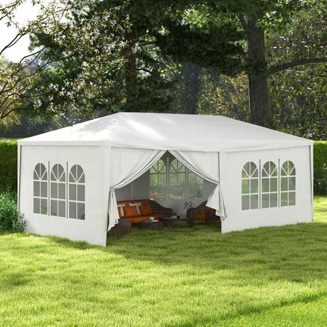 Outsunny 6 x 3 m Party Tent Wedding Gazebo Outdoor Waterproof PE Canopy Shade with 6 Removable Side Walls