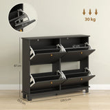 HOMCOM Narrow Shoe Storage Cabinet, Slim Shoe Cabinet with 4 Flip Drawers, Adjustable Shelves for 16 Pairs of Shoes, Black