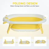 HOMCOM Foldable Baby Bathtub Set, Collapsible Bath Tub with Thermostatic Water Plug, Non-Slip Support, Cushion Pad, Drain Plugs, for Newborn to 3 Years - Yellow