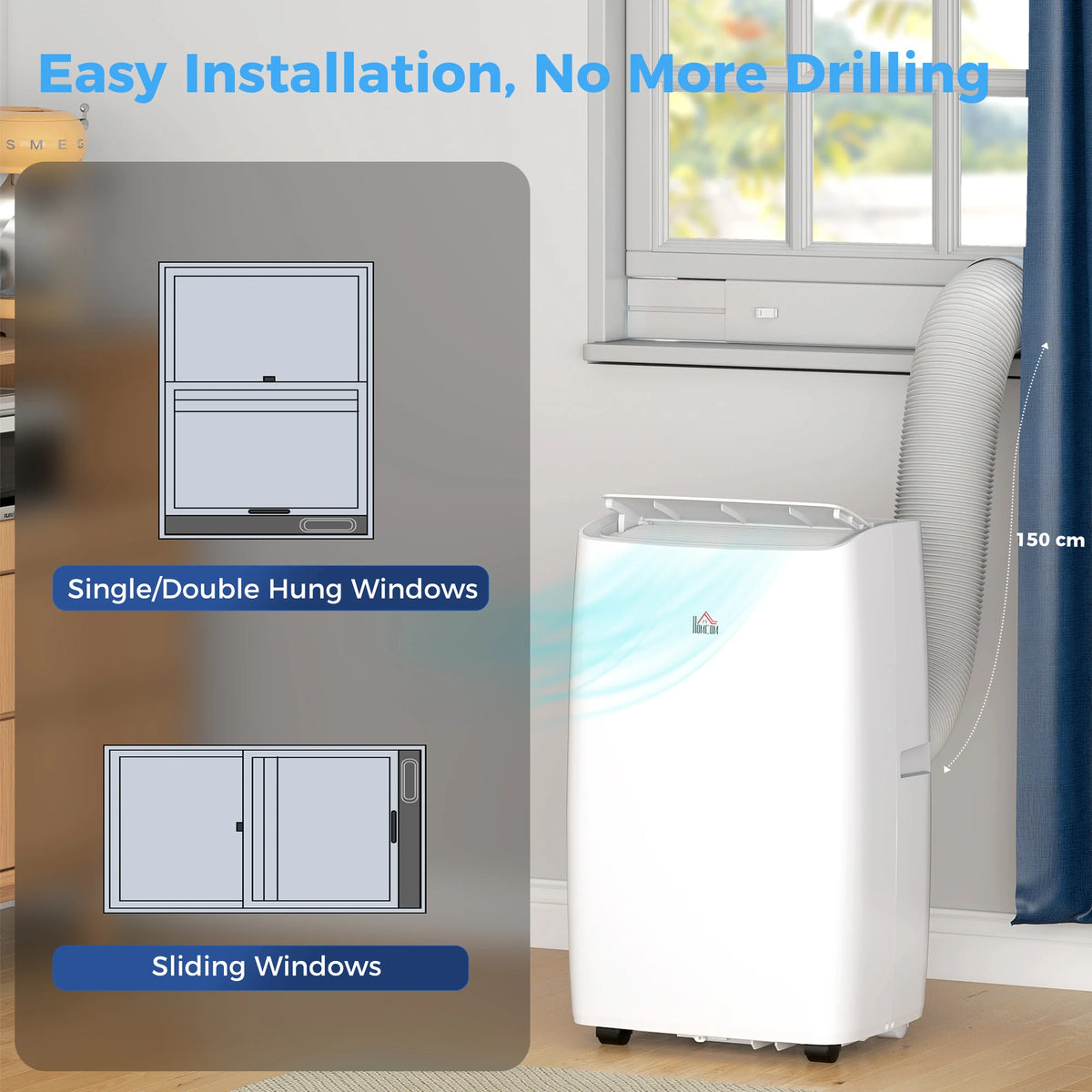 HOMCOM Portable Air Conditioner 12000 BTU, 4-in-1 Air Conditioning Unit, Dehumidifier, Cooling, Fan, Sleep Mode with 2 Speeds, Remote, LED Display, 24H Timer, Window Kit, Child Lock, 35m2, Cream