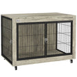 PawHut Dog Crate Furniture with Wheels, Double Doors, for Large Dogs, 100 x 60 x 73.5cm, Grey