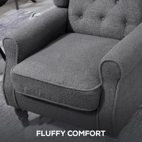HOMCOM Teddy Fleece Retro Wingback Chair - Grey
