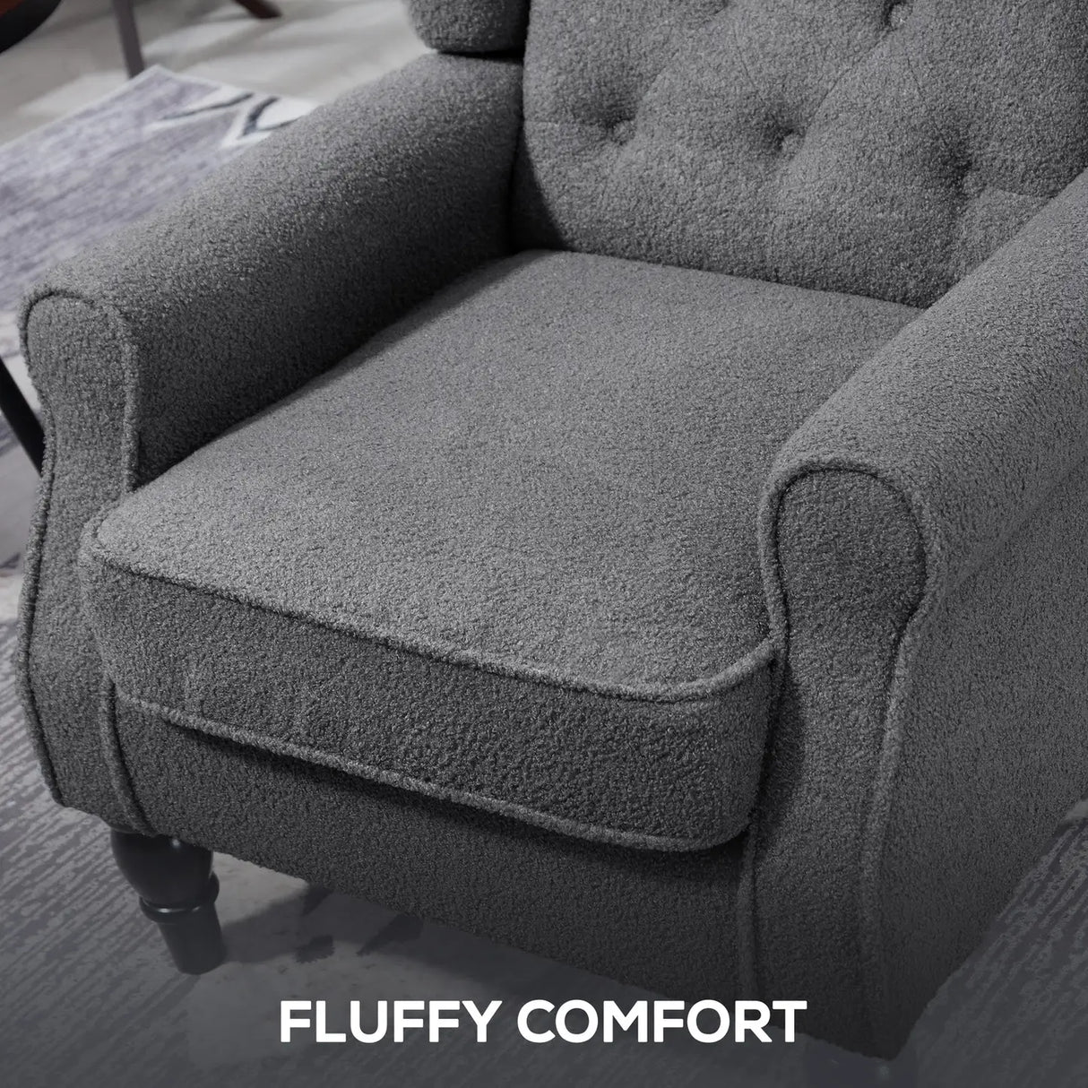 HOMCOM Teddy Fleece Retro Wingback Chair - Grey