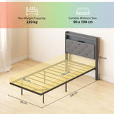 HOMCOM Floating Bed Frame, Upholstered 3ft Single Size Bed, Platform Bed with RGB LED Lights and Charging Station, Grey