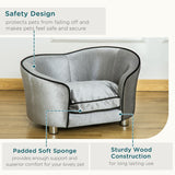 PawHut Dog Sofa Pet Chair, Kitten Bed Couch w/ Wooden Frame, Removable Cushion - Silver-Tone and Grey