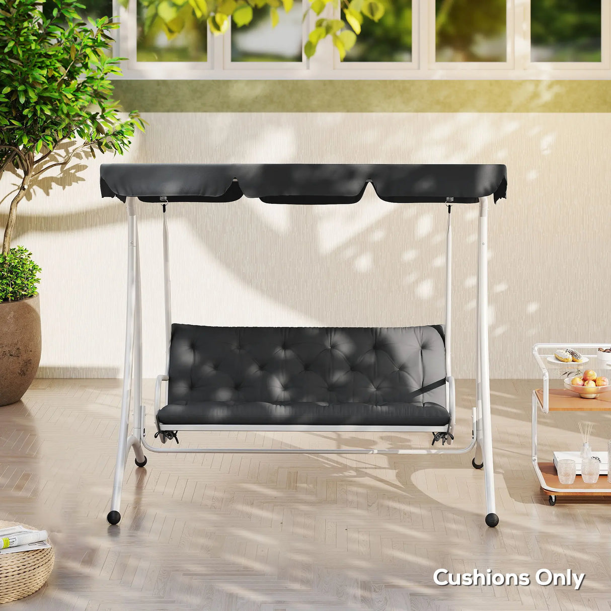 Outsunny 3 Seater Bench Pad, Garden Chair Cushion with Back and Ties for Indoor and Outdoor Use, 98 x 150 cm, Black