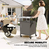 Outsunny Grill Cart with Stainless Steel Top, Pizza Oven Stand with Cabinet, Spice Rack, Towel Holder, Bottle Opener, Brown