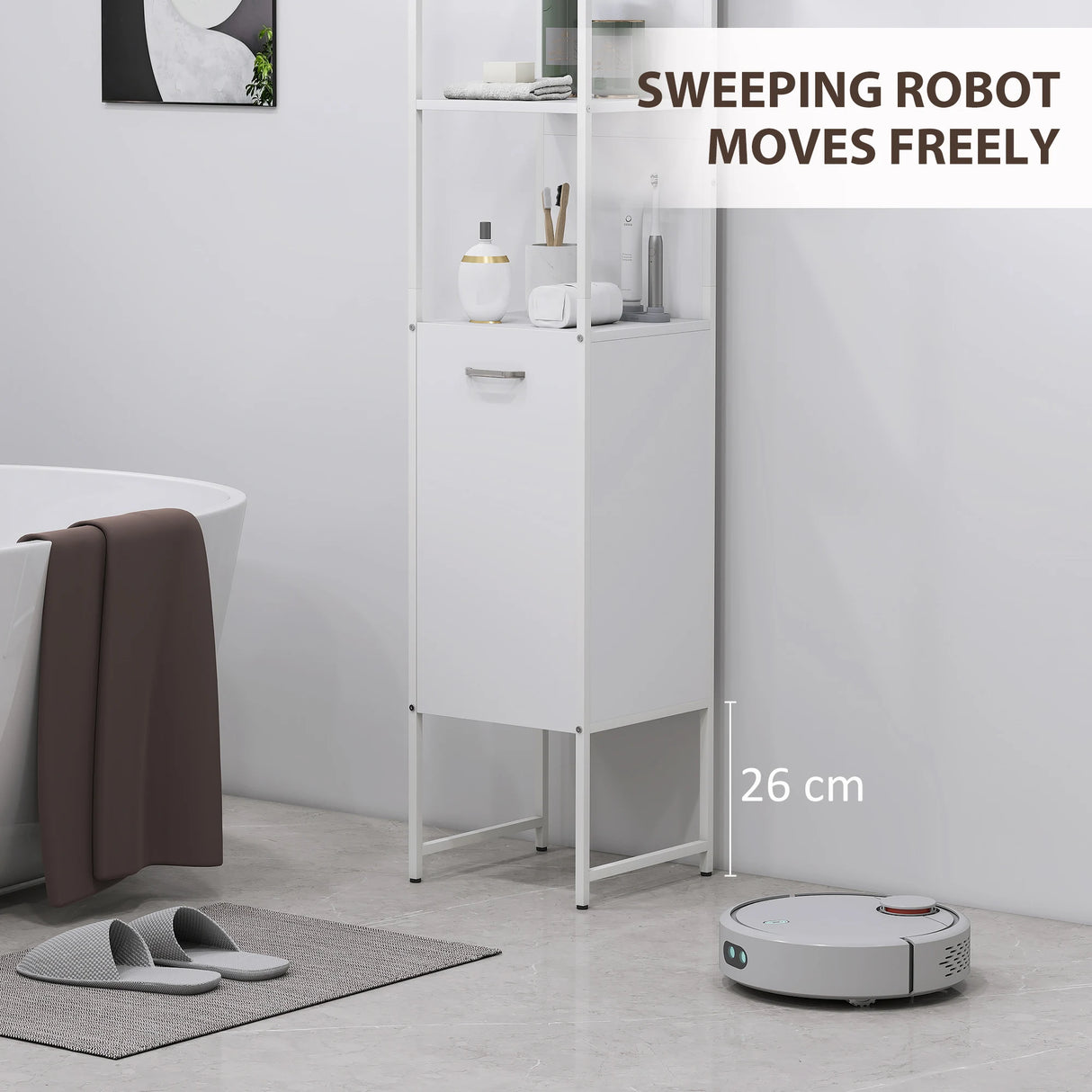 HOMCOM Tall Bathroom Cabinet with Open Shelves and Adjustable Shelf - White