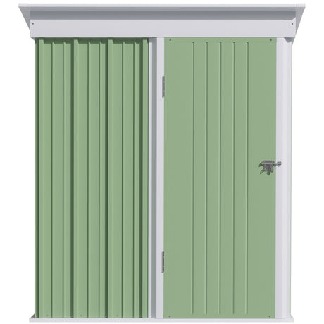 Outsunny Metal Garden Shed, Outdoor Lean-to Shed for Tool Motor Bike, with Adjustable Shelf, Lock, Gloves, 5'x3'x6', Green