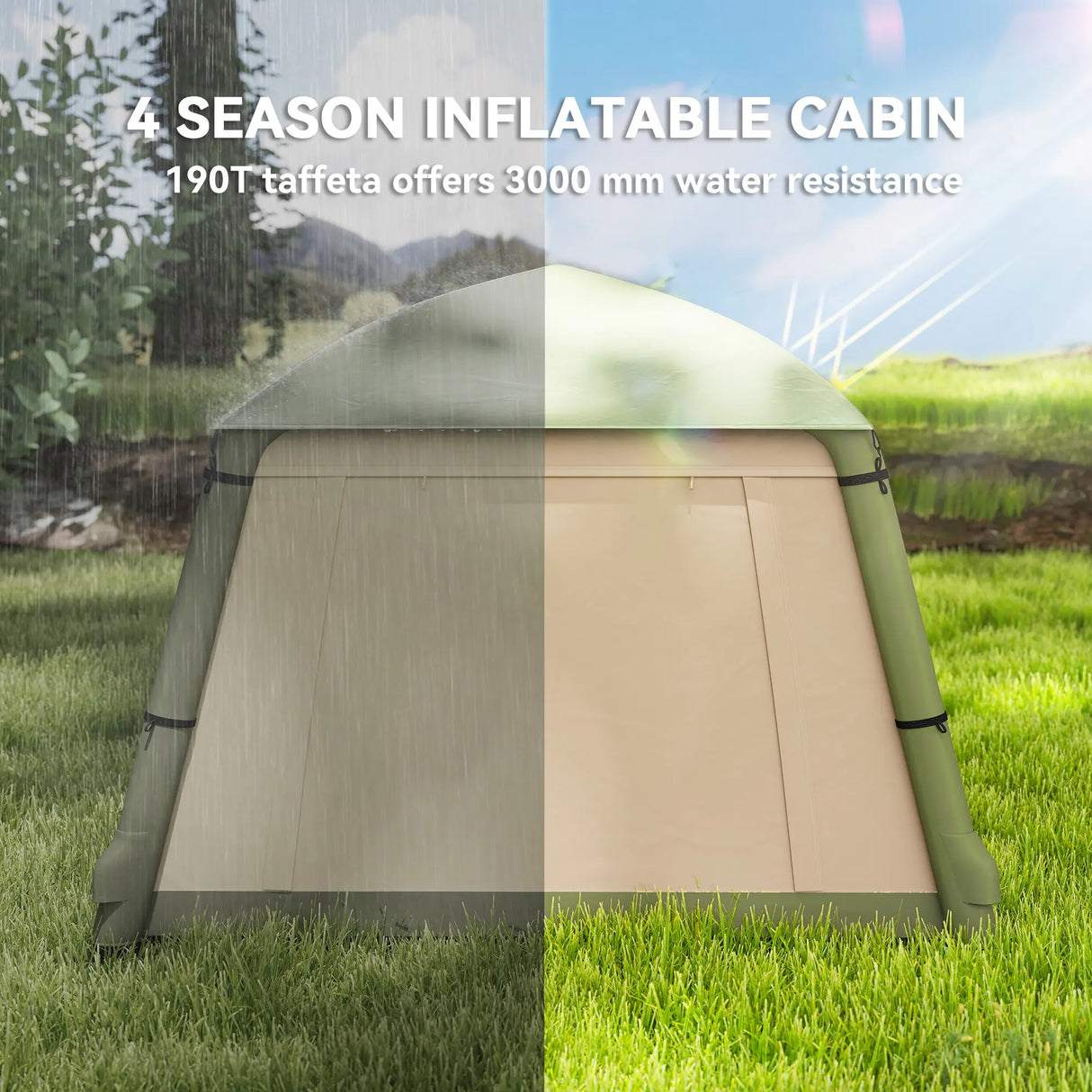 Outsunny Inflatable Camping Tent w/ Hand Pump, Easy Setup 1/2 Person Blow Up Tent Waterproof 190T Taffeta w/ Mesh Windows, Doors and Carry Bag, Brown