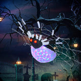 HOMCOM 5FT Long Halloween Inflatable Spider, Hanging Giant Spider with Colourful LED Light, Blow-Up Outdoor LED Garden Display for Lawn, Party