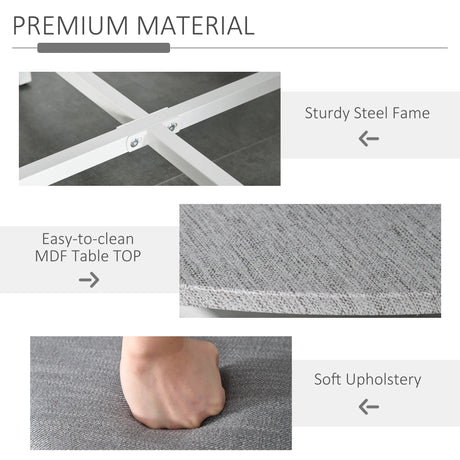 HOMCOM Modern Round Dining Table Set with 4 Upholstered Stools for Dining Room, Kitchen, Grey