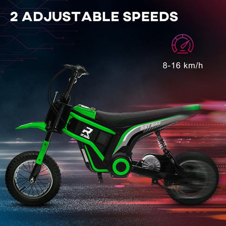 HOMCOM 24V Electric Motorbike with Twist Grip Throttle, Music, Horn, 12" Pneumatic Tyres, 16km/h Max Speed - Green