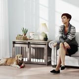 PawHut 98cm Dog Crate Furniture with Removable Cushion for Large Dogs - Brown