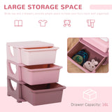 HOMCOM 3 Drawers Plastic Storage Units, 3 Tier Kids Storage Units, Children Toy Chest for Nursery, Playroom, Bedroom, Pink