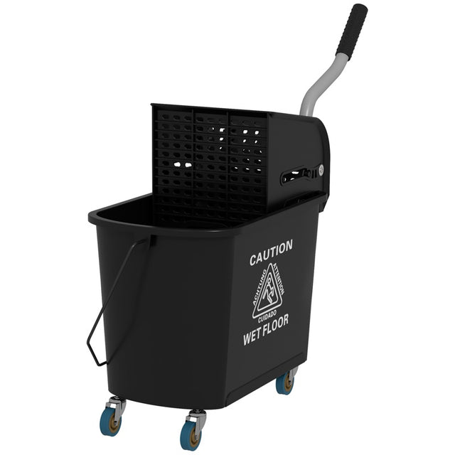 HOMCOM 20L Mop Bucket on Wheels, with Water Separation Panel - Black