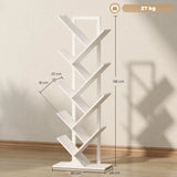 HOMCOM 9-Tier Tree Bookshelf, Industrial Free Standing Bookcase with Steel Frame, Display Storage White