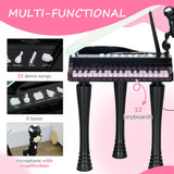 AIYAPLAY 32-Key Kids Piano Keyboard, with Stool, Lights, Microphone, Sounds, Removable Legs - Black