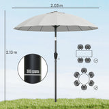 Outsunny 2 m Shanghai Garden Parasol Umbrella with 16 Fibreglass Ribs, Outdoor Parasol Sun Shade with Crank & Tilt, Light Grey