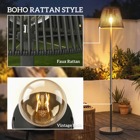 Outsunny Outdoor Solar Floor Lamp, Adjustable Height Rechargeable Floor Lamp IP44 Waterproof