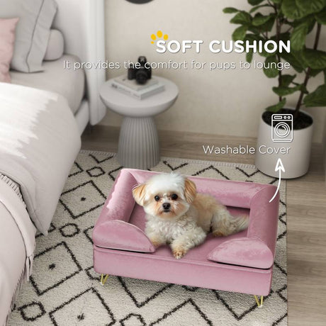 PawHut Cat Sofa Pet Couch w/ Removable Backrest, Soft Cushion, Washable Cover, for Small and Medium Sized Dogs, Pink