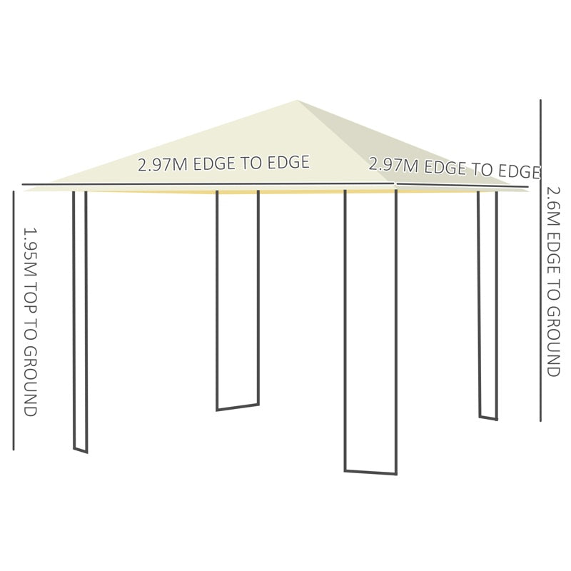 Outsunny 3 x 3 Meters Patio Garden Metal Gazebo Marquee Steel Frame with Canopy Awning Tent Water Resistant Cream