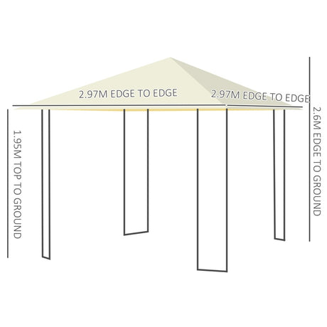 Outsunny 3 x 3 Meters Patio Garden Metal Gazebo Marquee Steel Frame with Canopy Awning Tent Water Resistant Cream