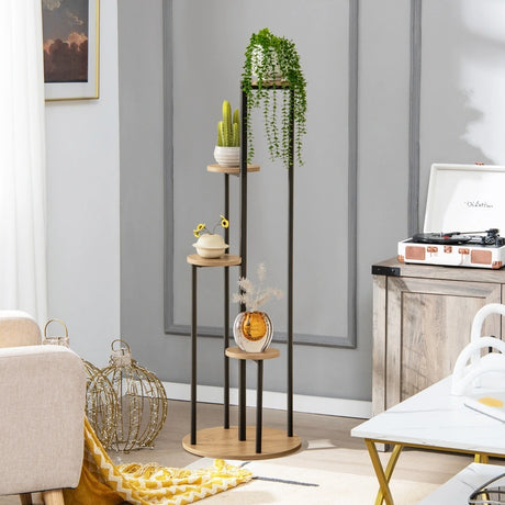 Indoor Metal Plant Shelf, 125cm Tall Corner Potted Plant Shelf with Metal Frame White