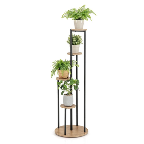 Indoor Metal Plant Shelf, 125cm Tall Corner Potted Plant Shelf with Metal Frame White