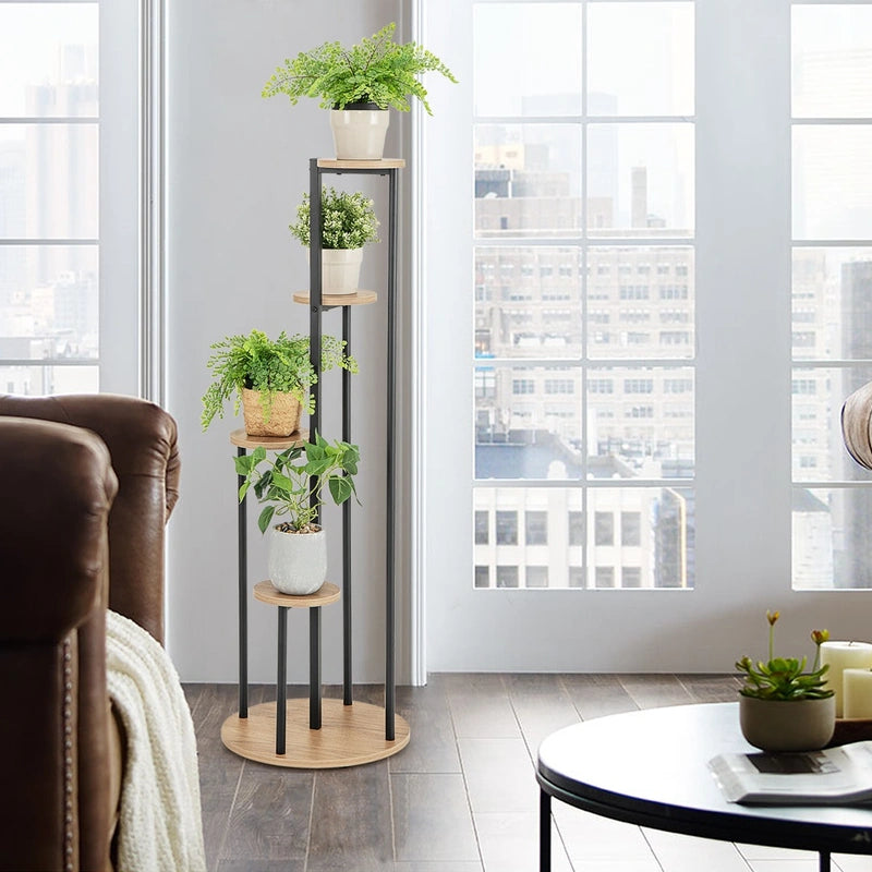 Indoor Metal Plant Shelf, 125cm Tall Corner Potted Plant Shelf with Metal Frame White