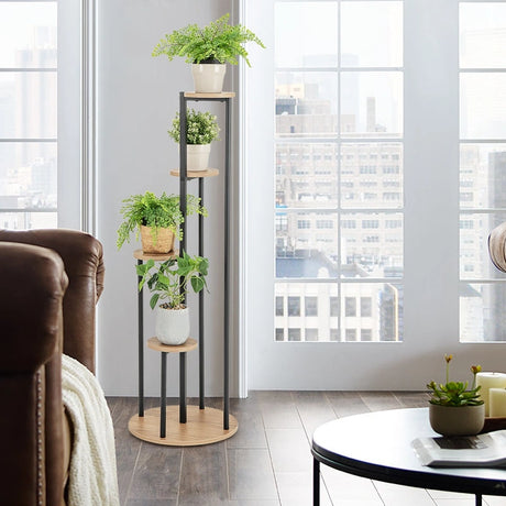 Indoor Metal Plant Shelf, 125cm Tall Corner Potted Plant Shelf with Metal Frame White