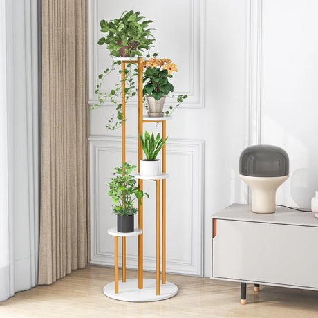 Indoor Metal Plant Stand Corner Plant Shelf for Potted Plant with Golden Metal Frame-White