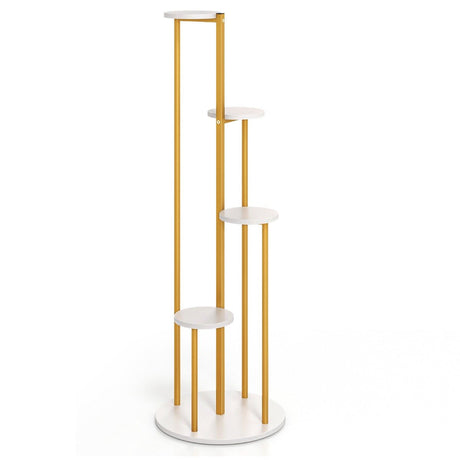 Indoor Metal Plant Stand Corner Plant Shelf for Potted Plant with Golden Metal Frame-White