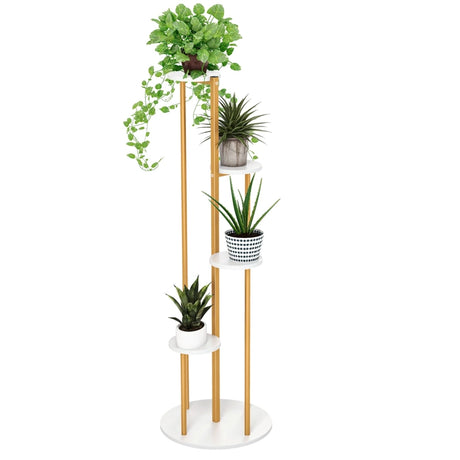 Indoor Metal Plant Stand Corner Plant Shelf for Potted Plant with Golden Metal Frame-White