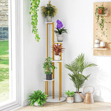 Indoor Metal Plant Stand Corner Plant Shelf for Potted Plant with Golden Metal Frame-White