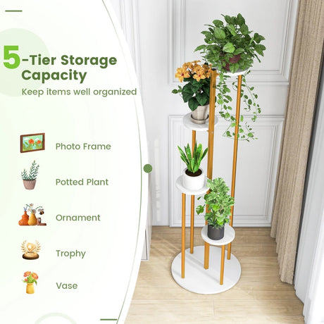 Indoor Metal Plant Stand Corner Plant Shelf for Potted Plant with Golden Metal Frame-White