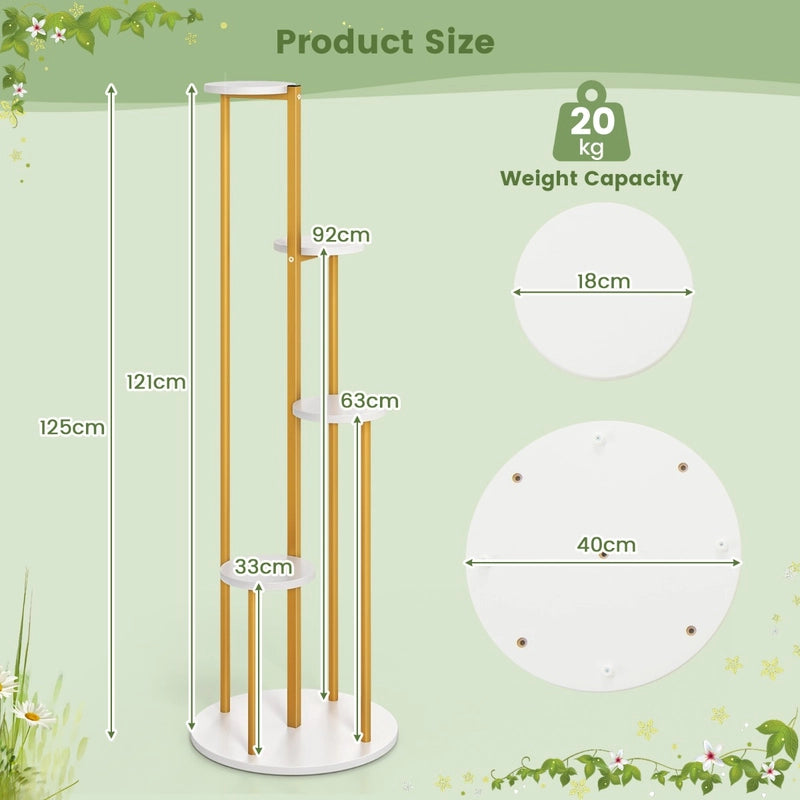 Indoor Metal Plant Stand Corner Plant Shelf for Potted Plant with Golden Metal Frame-White