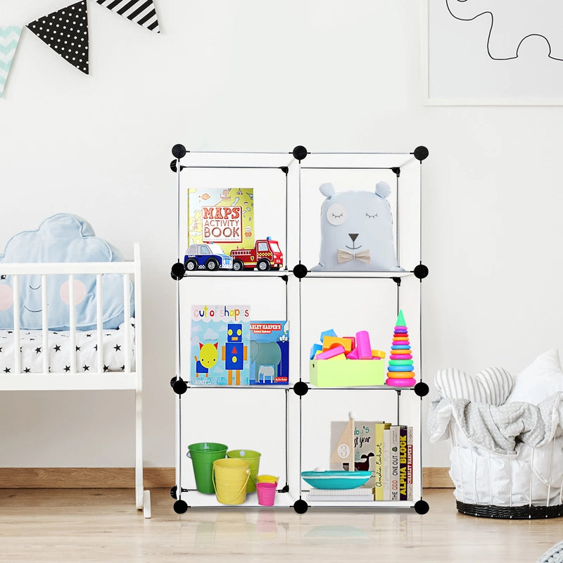 6 Cubes Storage Organizer with Rustproof Steel Frame for Indoor Use-White