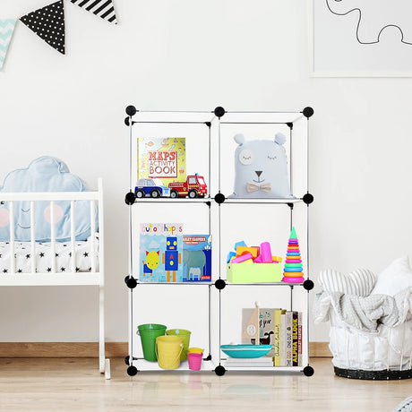 6 Cubes Storage Organizer with Rustproof Steel Frame for Indoor Use-White