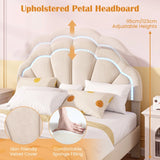 Upholstered LED Bed Frame with Adjustable Flower Headboard and Metal Support Feet-Full Size