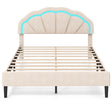 Upholstered LED Bed Frame with Adjustable Flower Headboard and Metal Support Feet-Queen Size