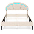 Upholstered LED Bed Frame with Adjustable Flower Headboard and Metal Support Feet-Queen Size