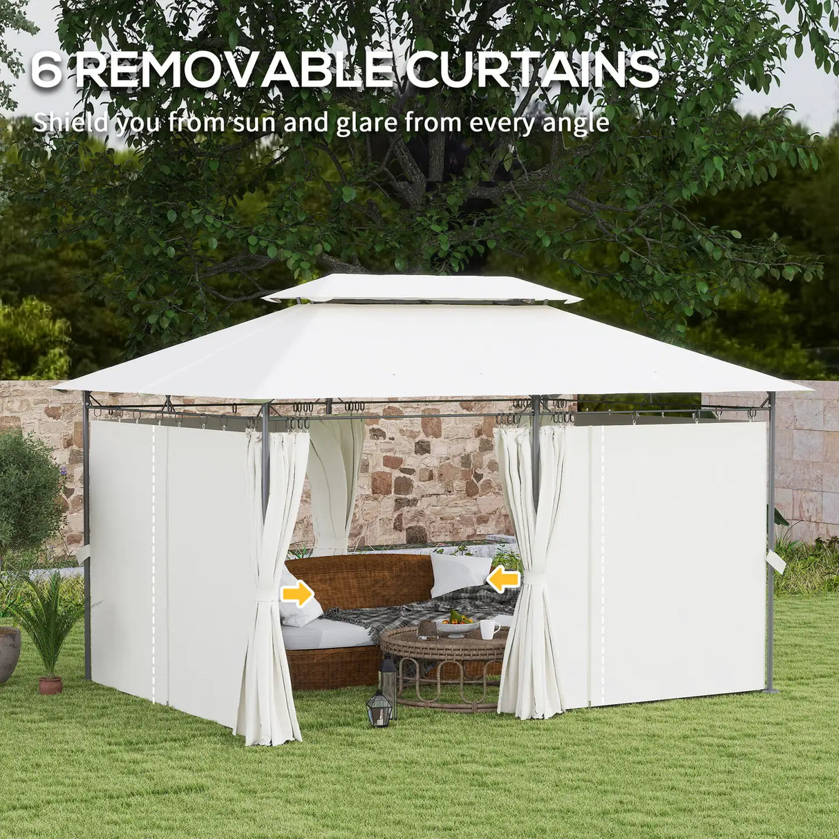 Outsunny 3 x 4m Metal Frame, Two-Tier Roof Gazebo - Cream White