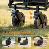 Outsunny Folding Steel Frame Garden Storage Cart, with Wheels and Handle - Black