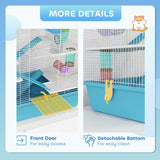 PawHut 4 Tier Hamster Cage w/ Tubes, Exercise Wheel, Hut, Water Bottle, Food Dish, Ramps, for Drawf, 58 x 36 x 65cm, Light Blue